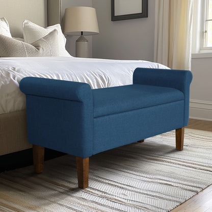 Upholstered Storage Bench With Rolled Armrests