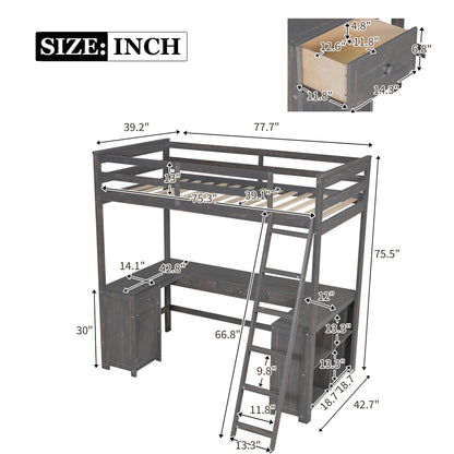 Loft Bed With U-Shaped Desk, Drawers, And Storage Shelves