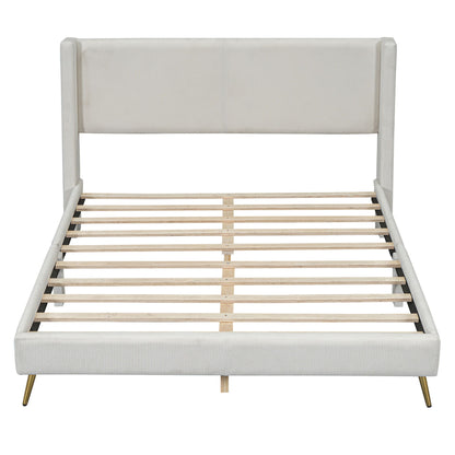 Platform Contemporary Bed With Legs And Upholstered Headboard