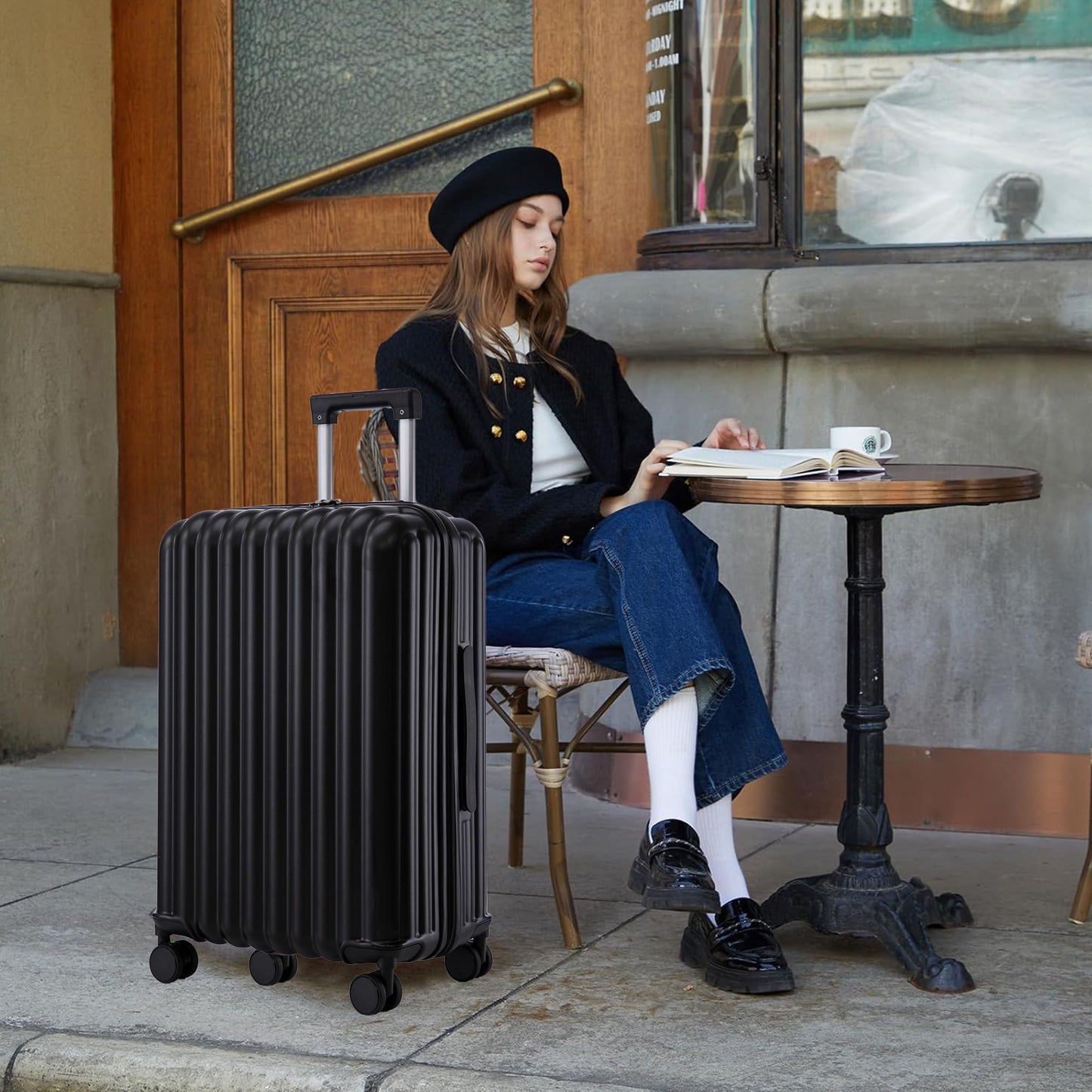 20" / 24" / 28" 3 Pieces / Set Spinner Wheel Luggage, Carry On Suitcase, With Cup Holder & USB Port & Phone Holder