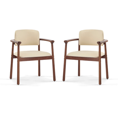Dining Room Chairs, Ideal For Home & Kitchen (Set of 2) - Beige / Dark Walnut