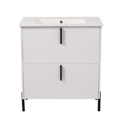 Bathroom Vanity With Ceramic Sink, Fluted Design