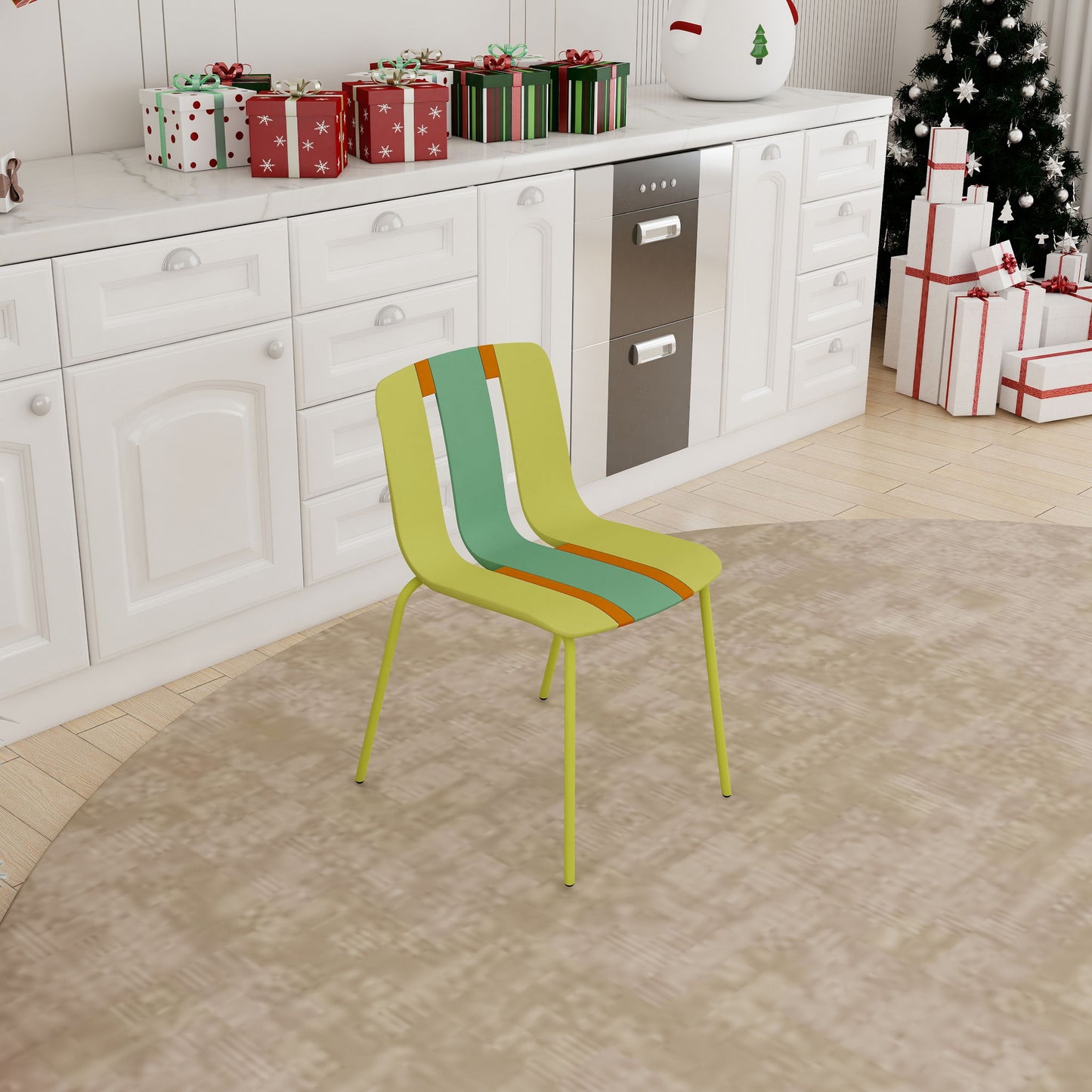 Modern Striped Blocking Single Chairs, Waterproof And Fade Resistant (Set of 4)