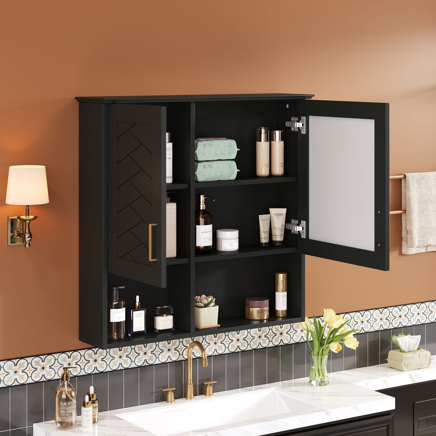 2 In 1 Wall-Mounted Mirror Cabinet With Adjustable Shelves, Soft-Close Doors, High-Definition Mirror & Storage