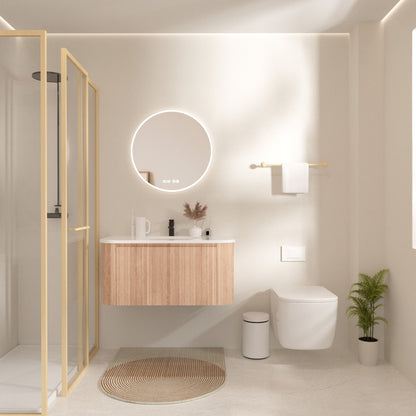 Arcora - Wall Mounted Bathroom Vanity With Curved Design - Natural Wood