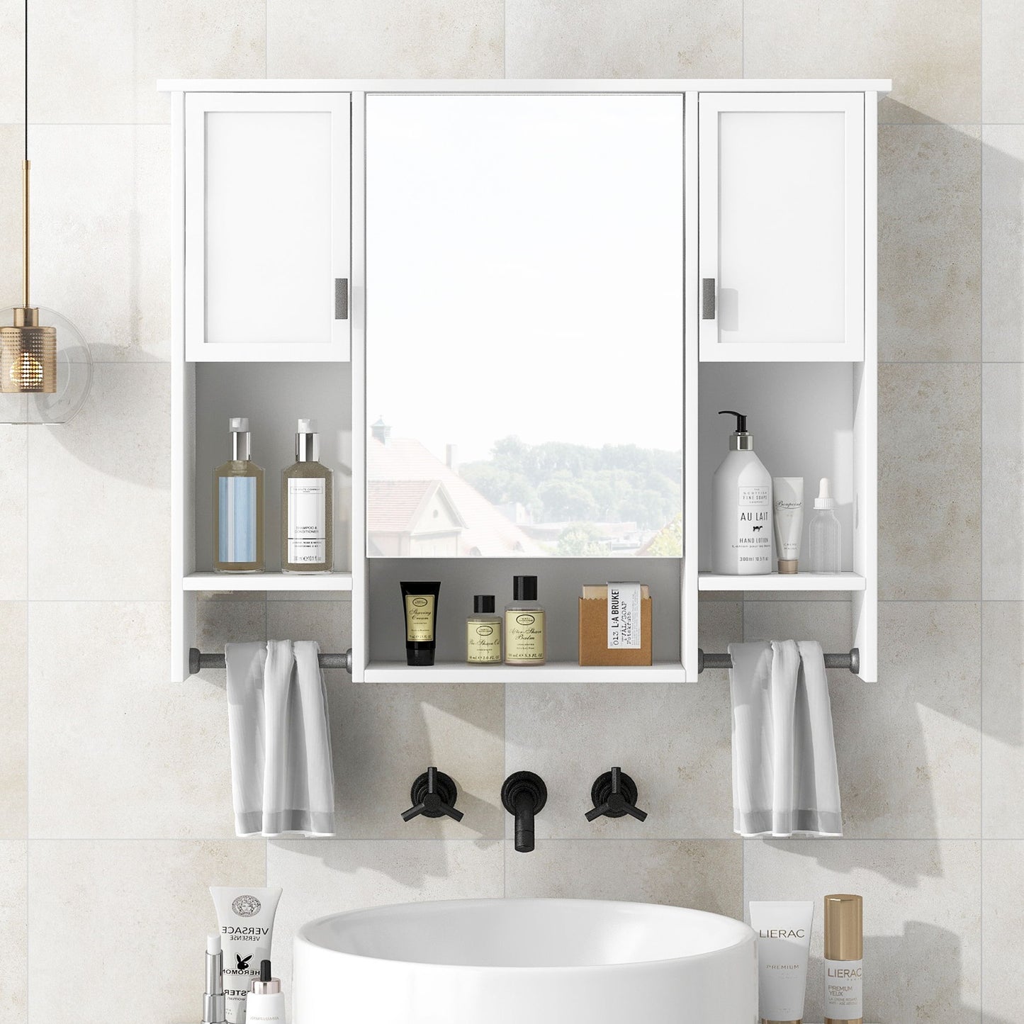 Wall Mounted Bathroom Storage Cabinet With Mirror, Medicine Cabinet With Towel Bar