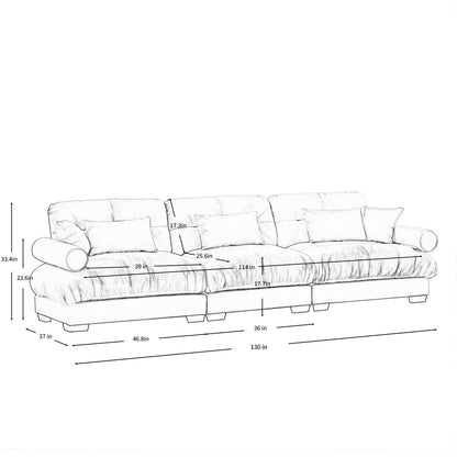 Modern Sofa With Bolstered Armrests And Pillows