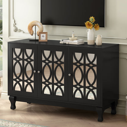 Modern Mirrored TV Stand, 3 Adjustable Shelves For Living Room