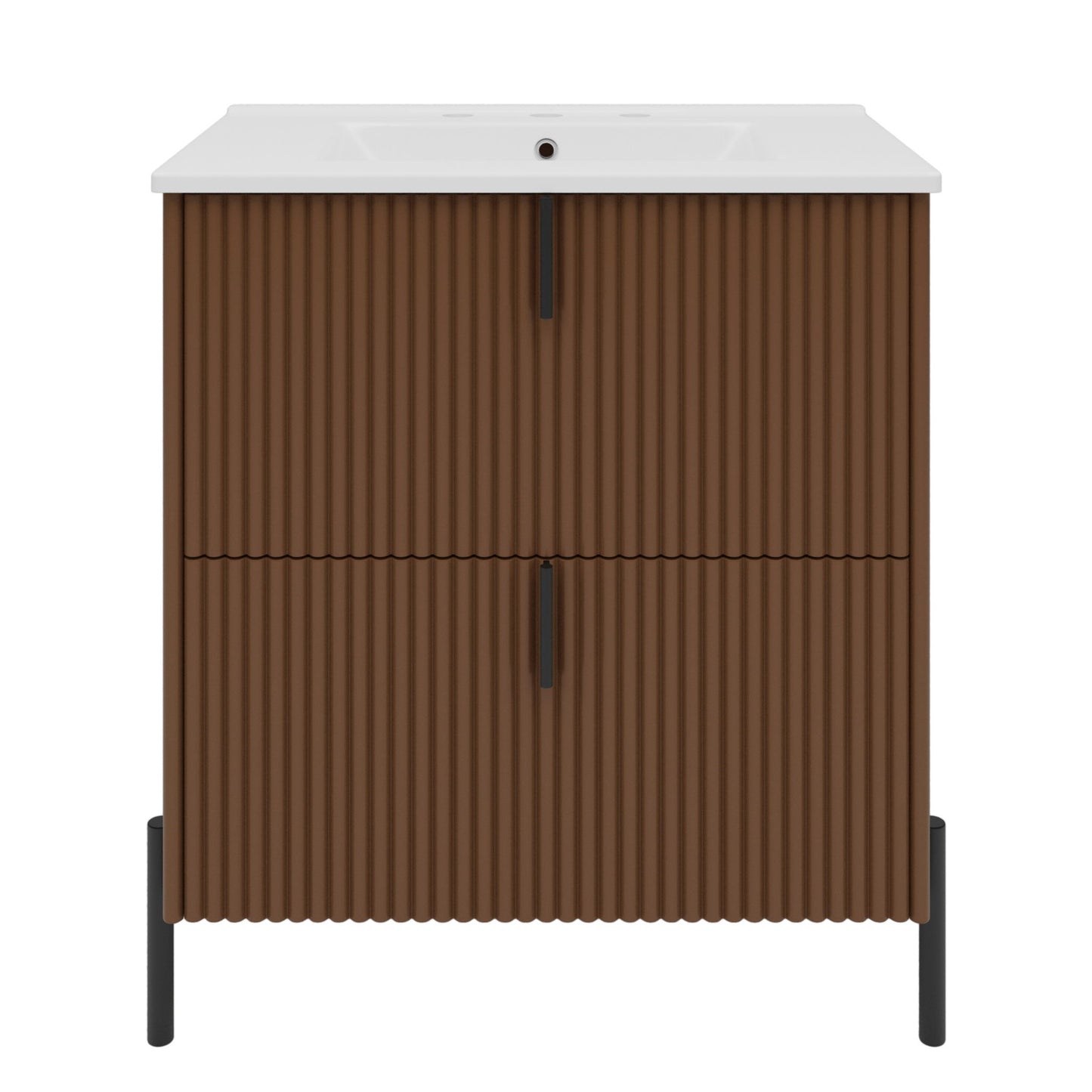 Fluted Bathroom Vanity With Ceramic Sink, Freestanding Design