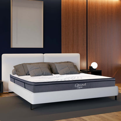 King Size Hybrid Plush Foam Mattress, Soft Polyester Knit Cover, Multi Layer Foam Mattress - White / Gray