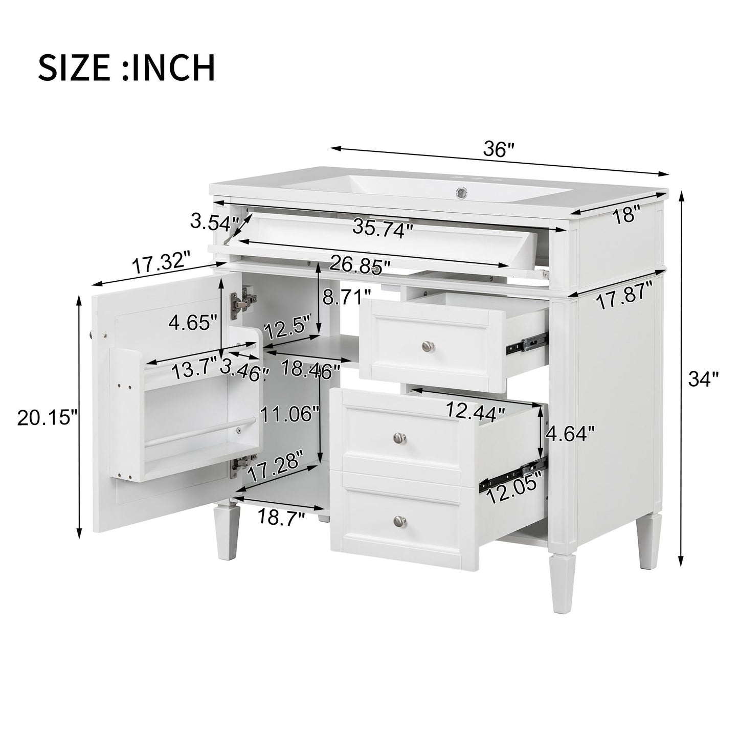 Bathroom Vanity & Top Sink, Modern Bathroom Storage Cabinet With 2 Drawers And A Tip-Out Drawer