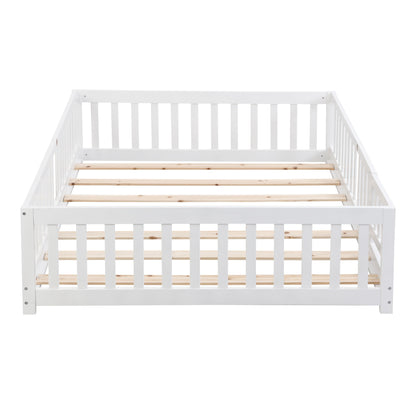 Solid Wood Floor Bed With Door And Fence For Children