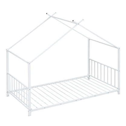 Twin Size Metal House Platform Bed - White