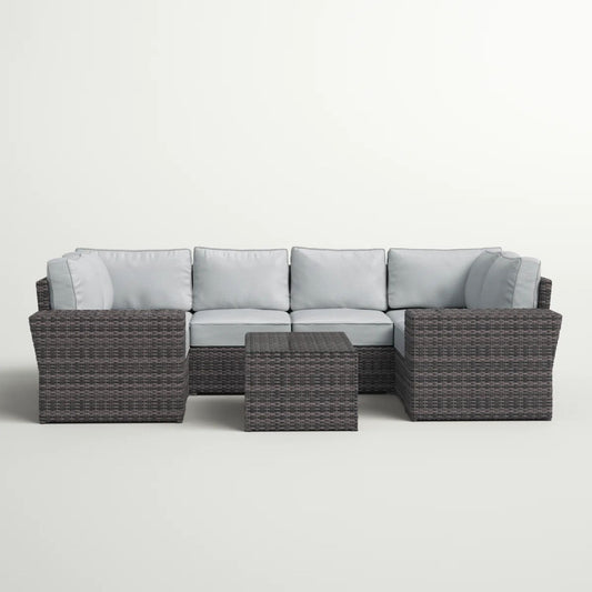 4 Person Outdoor Wicker Sofa Set With Cushions Versatile Seating - Brown