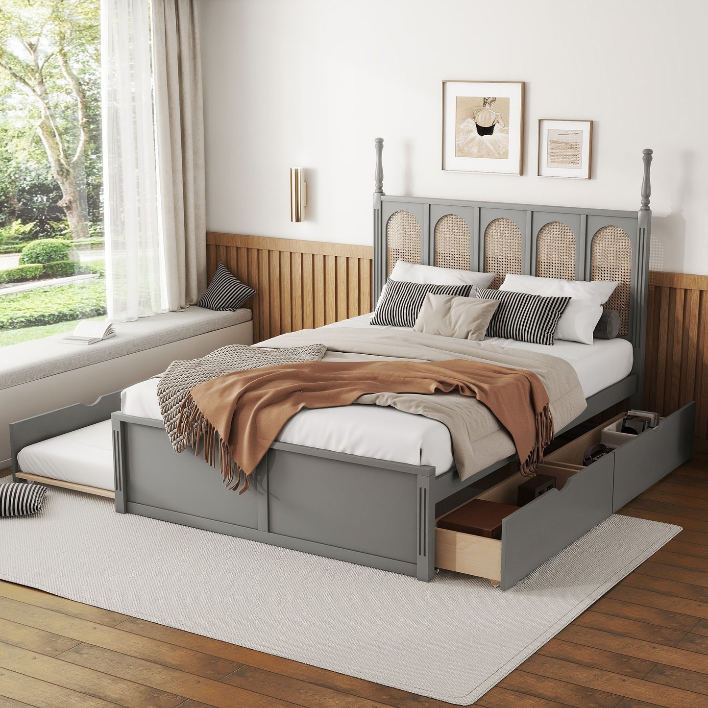 Platform Bed With With 2 Big Drawers With Trundle