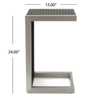 Cape - Coral Wicker C Shaped Table Modern DesignRattan And Aluminum Frame - Brown