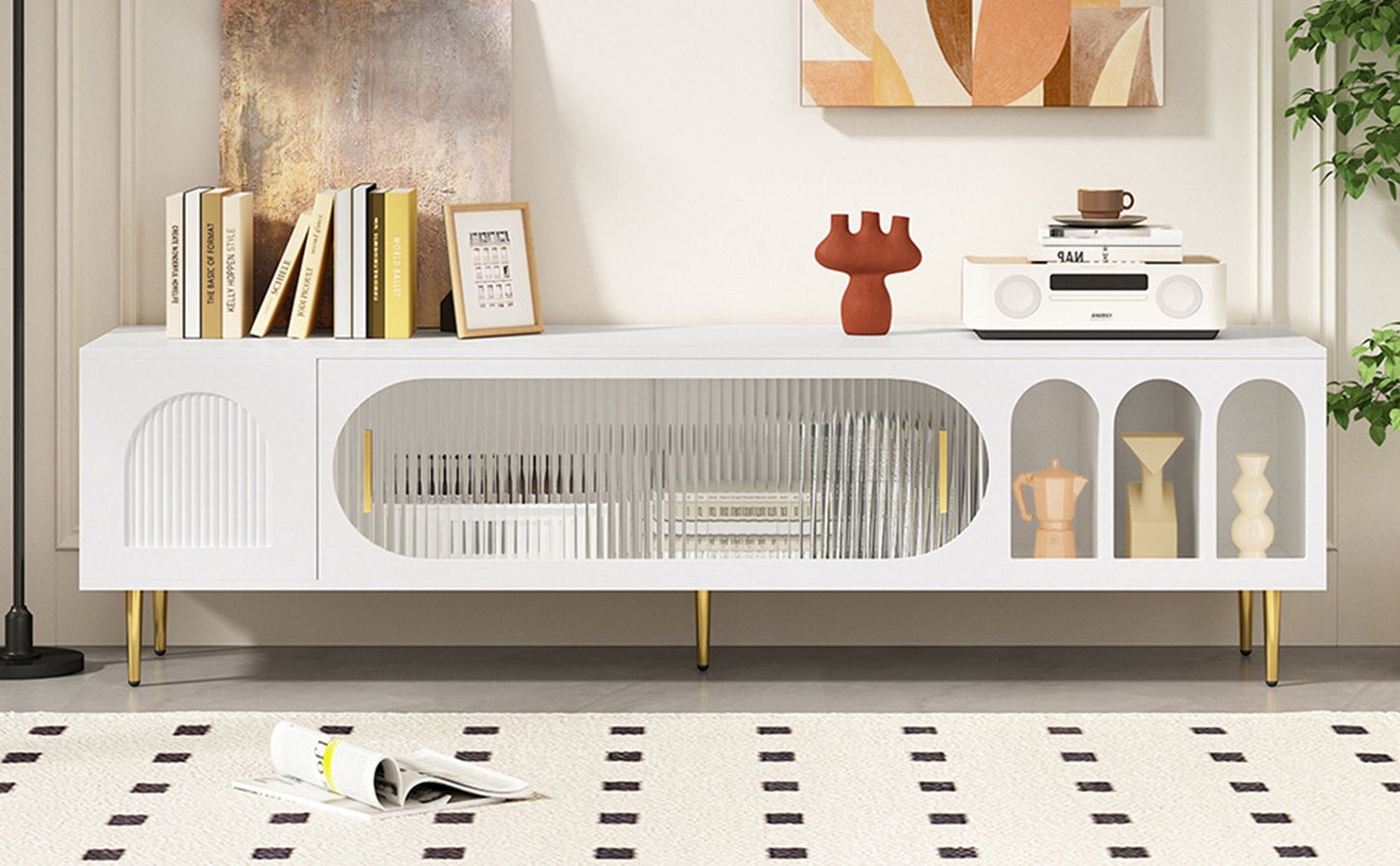Modern TV Stand With 3 Shelves And 2 Cabinets