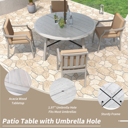 4 Person Outdoor Dining Set With Umbrella Hole And Removable Cushions For Patio - Gray