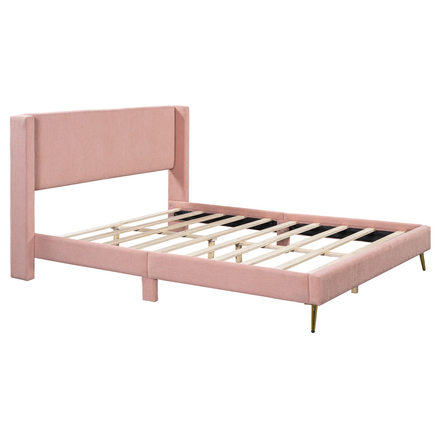 Platform Contemporary Bed With Legs And Upholstered Headboard