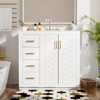 Bathroom Vanity With Sink Combo, Storage Cabinet, Freestanding Set With 3 Drawers & Soft Closing Doors