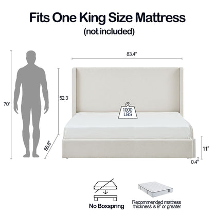 Carmen - King Size Upholstered Wingback Bed - Ivory