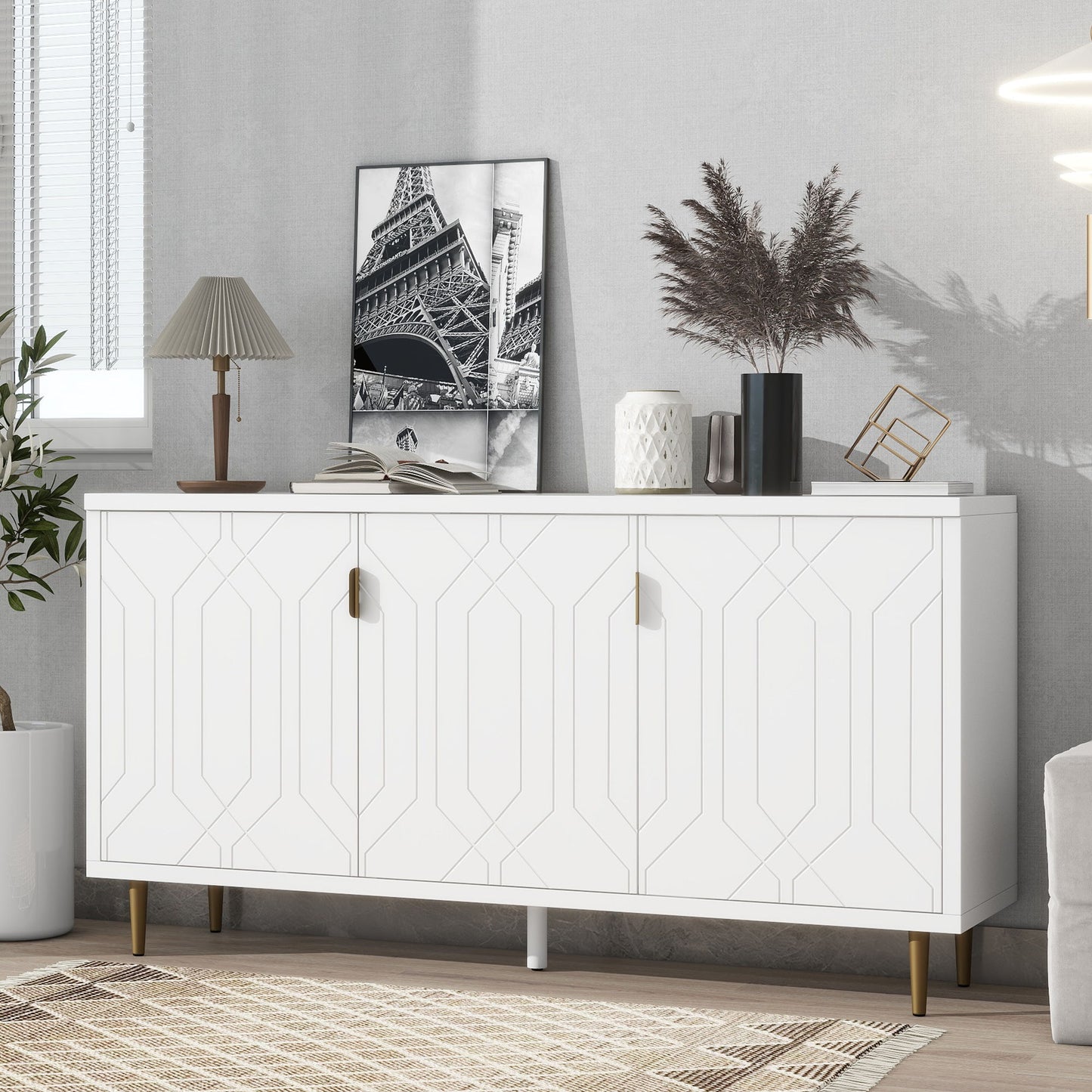 Modern TV Stand With 3 Doors And Adjustable Shelves