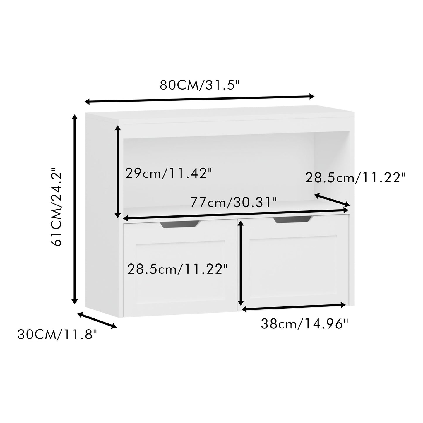 Book Organizer With Large Drawers And Open Shelves, Toy Storage Cabinet With Removable Wheels And Rounded Edges - White