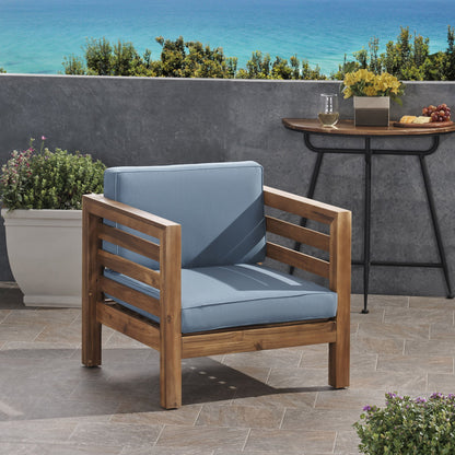 Outdoor Acacia Wood Patio Chair With Fabric Cushion