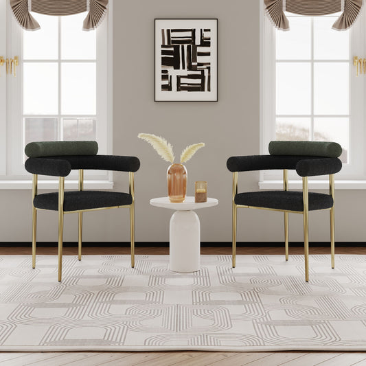 Dining Chairs (Set of 2), Mid-Century Modern Dining Chairs, Kitchen Dining Room Chairs, Round Boucle Backrest Sherpa Dining Chair With Brushed Metal Legs