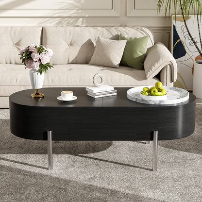 Lift Top Coffee Table With 360 Degree Marble Patterned Rotating Tray
