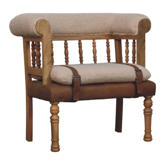 Strapped Hallway Boucle Bench - Beige / Brown