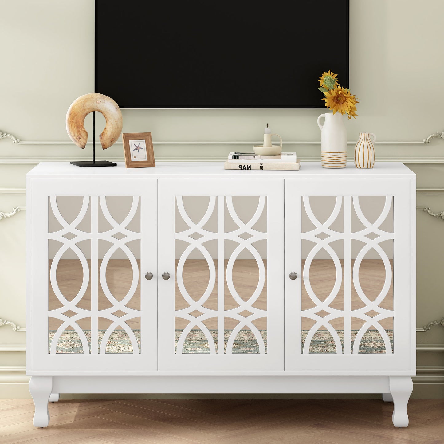 Modern Mirrored TV Stand, 3 Adjustable Shelves For Living Room