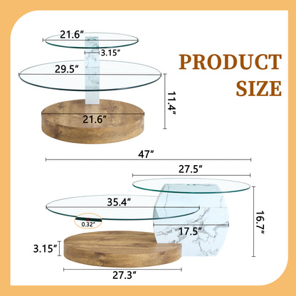 Contemporary Artistic Double Layer Coffee Table,Tempered Glass Top