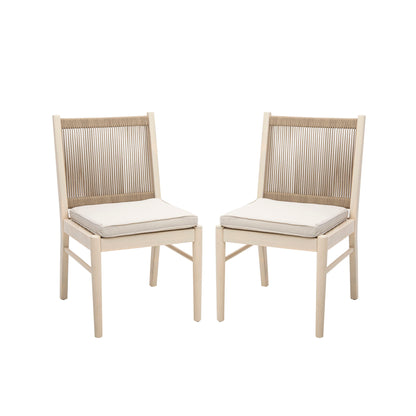 Cordoba - Dining Chair (Set of 2) With Acacia Wood Frame And Water Repellent Fabric - Beige / Yellow