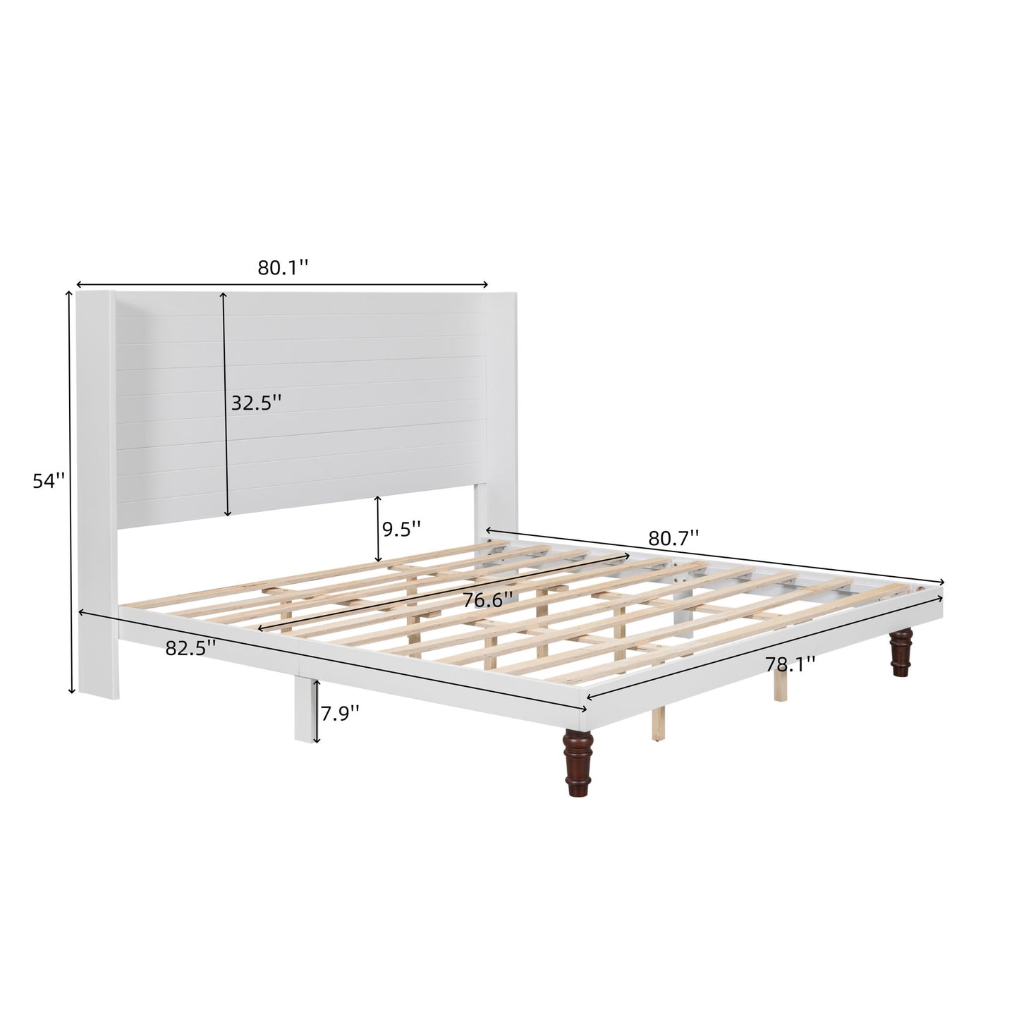 King Size, Stylish High Headboard Bed, High Quality - White