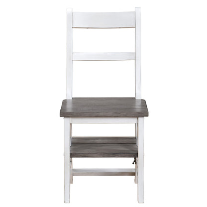Solid Wood Foldable Ladderchair Dual Purpose Stepladders Step Display Stand Flower Stand Forhome, Library, Kitchen - Antique White / Sandstone