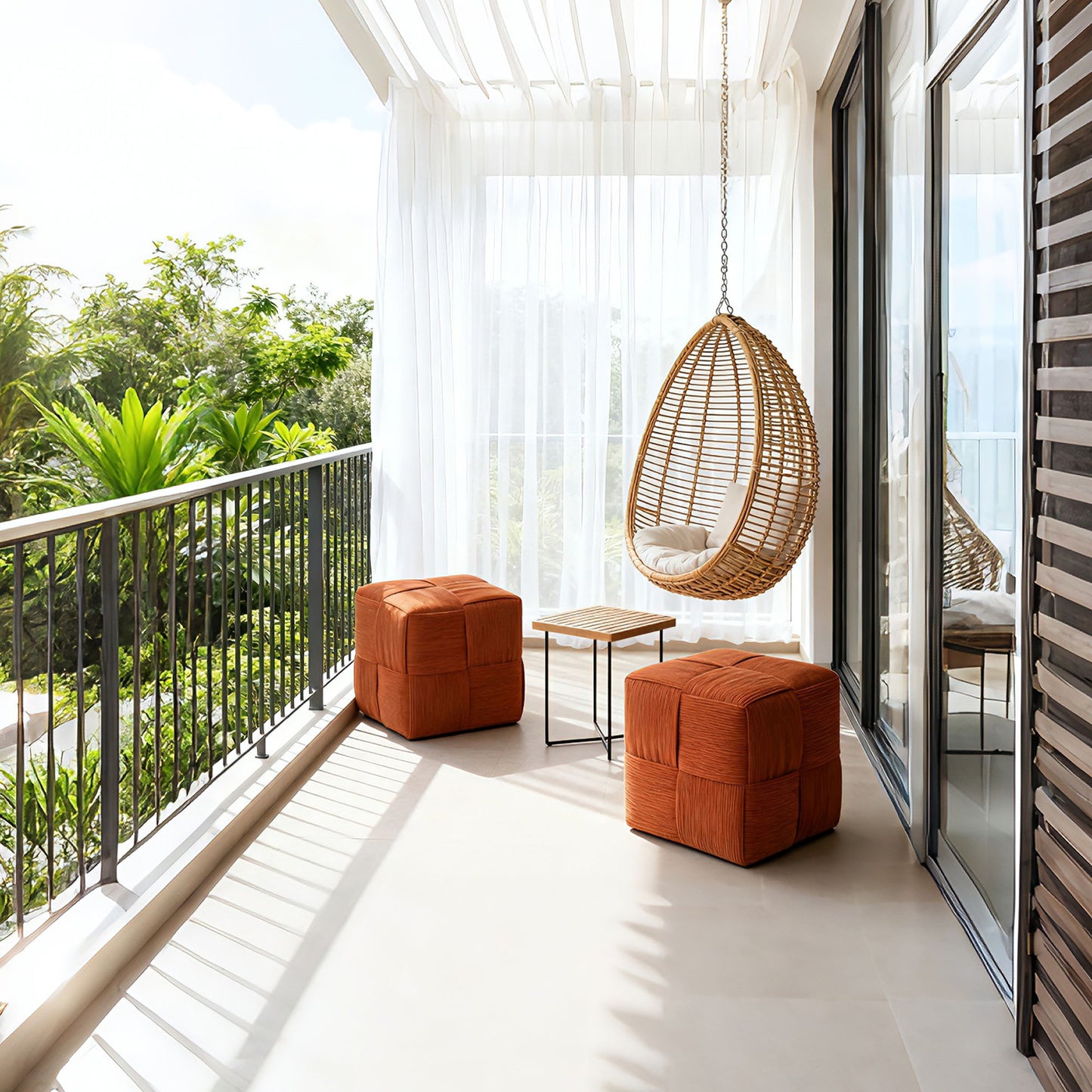 Square Ottoman Foot Rest With Woven Design