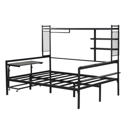 Daybed With Movable Desk, Grid, Shelves And Clothes Hanger