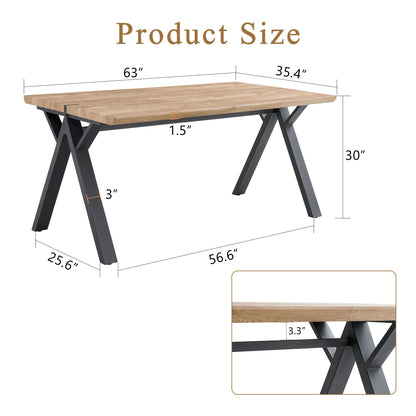 Wood Textured Dining Table With A Frame Legs.Density Board Sticker Pipe Spraying, Suitable For Various Occasions Such As Living Rooms - Black