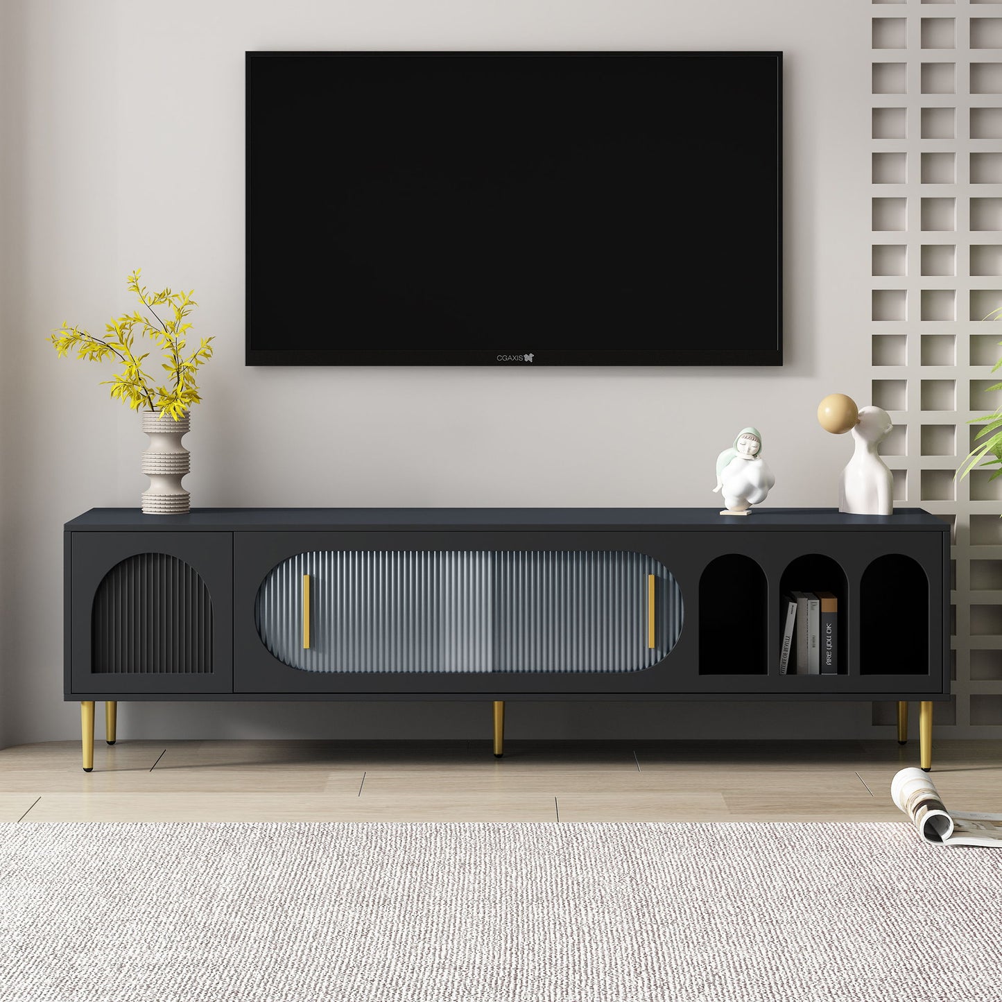 Modern TV Stand With 3 Shelves And 2 Cabinets