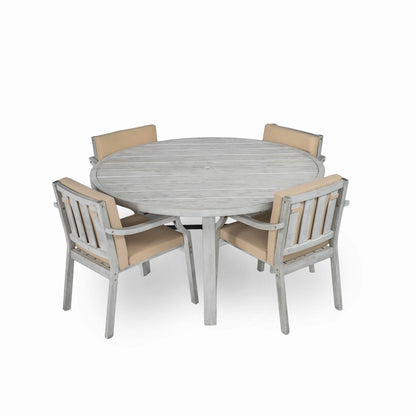 4 Person Outdoor Dining Set With Umbrella Hole And Removable Cushions For Patio - Gray