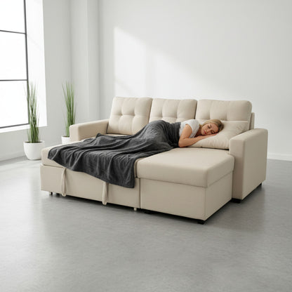 Convertible L Shaped Sectional Sleeper Sofa Bed, Saving Pull Out Couch