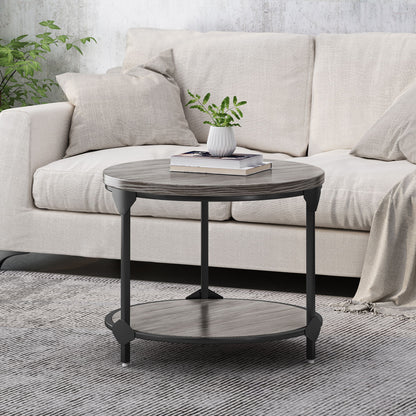 Coffee Table With Wood Patterned Tabletop And Iron Frame - Gray