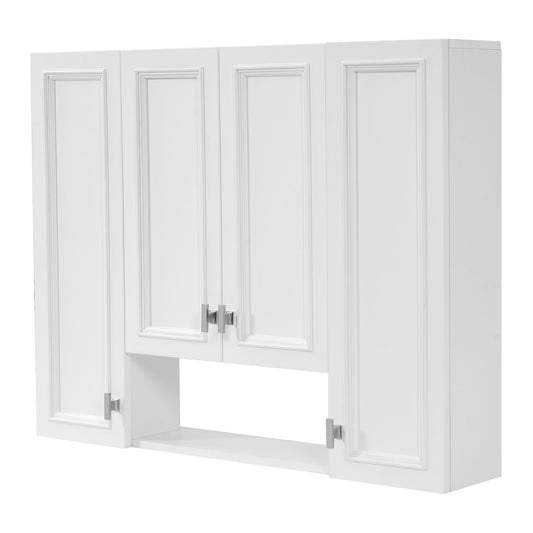 Bathroom Cabinet With 5 Adjustable Shelves, Wall-Mounted Medicine Cabinet, Soft-Closing Hinges, Open Shelving Design - White