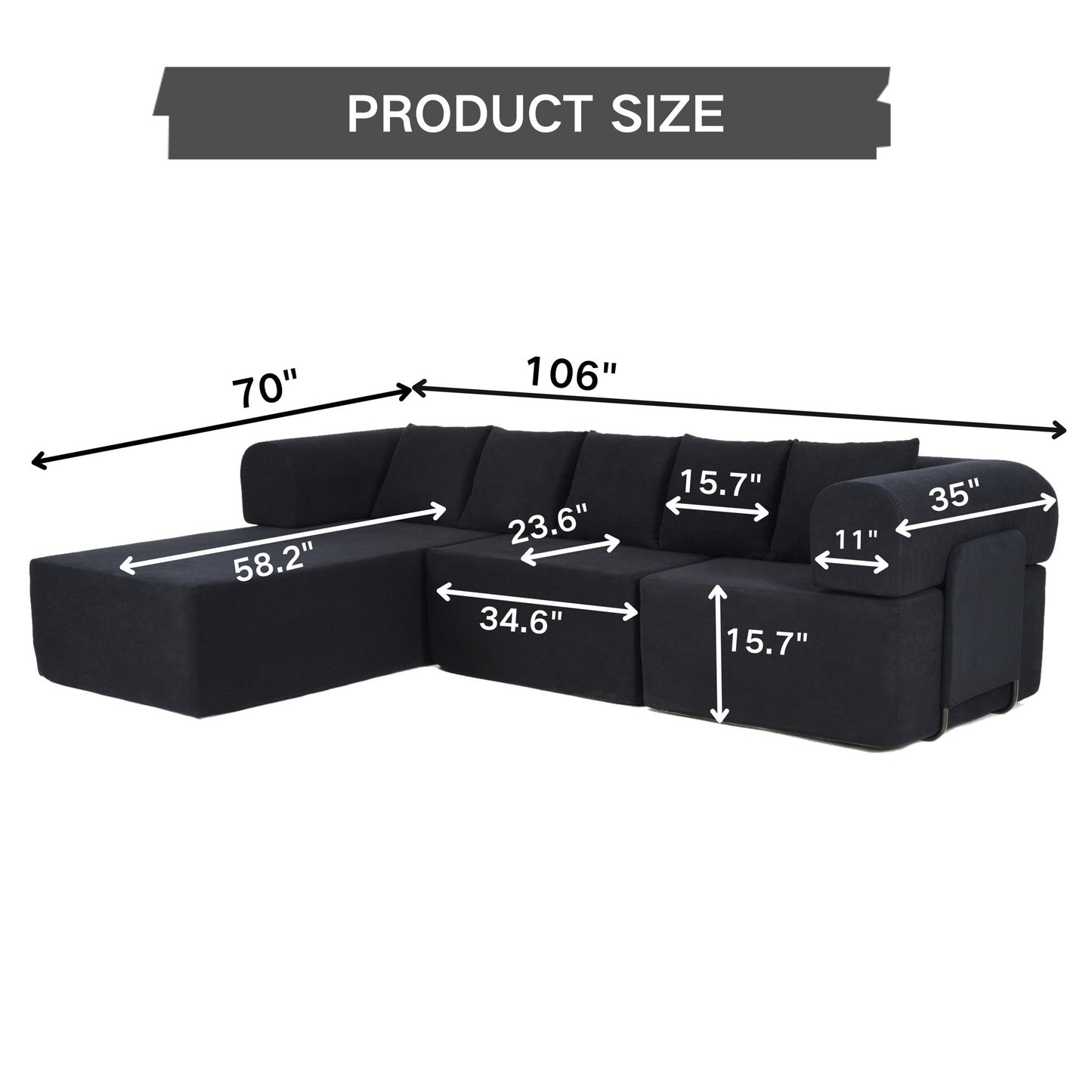 Modular L-Shaped Sectional Sofa With Deep Seat, Movable Chaise & 5 Pillows