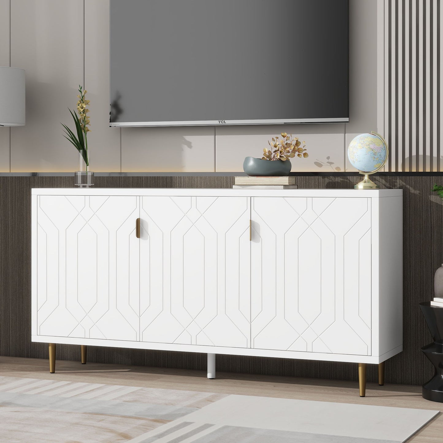 Modern TV Stand With 3 Doors And Adjustable Shelves