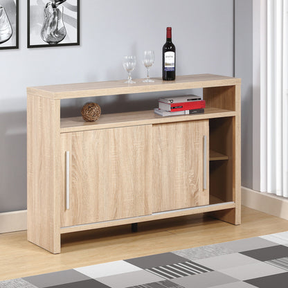 Sideboard Buffet Entry Cabinet Sliding Doors Metal Bar Handles Four Shelves