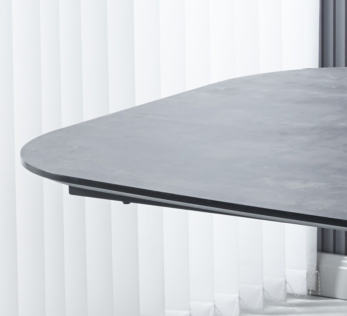 Modern Dining Table, MDF With Paper Finish, Metal Leg Powder Coating - Gray / Black