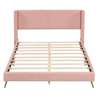 Platform Contemporary Bed With Legs And Upholstered Headboard