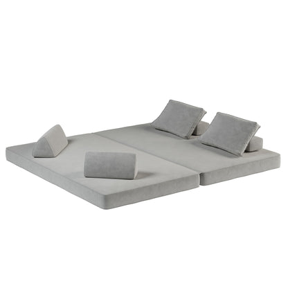 Multifunctional Convertible Sofa Bed With 2 Tumbler Backrests And 2 Pillows, Deep Seat Couch